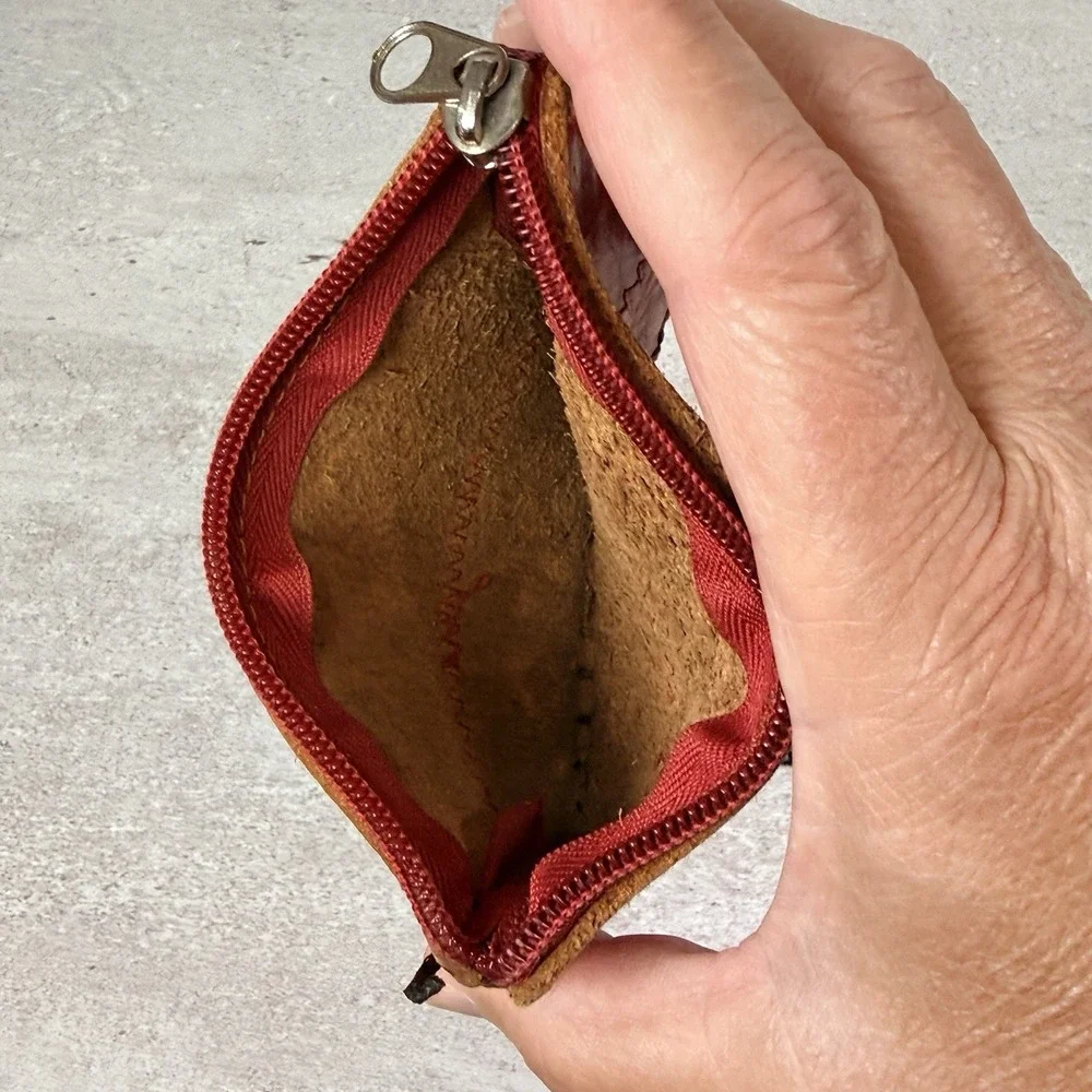 Hand Tooled Leather Change Purse Butterfly Floral Coin Pouch Wallet Western Boho